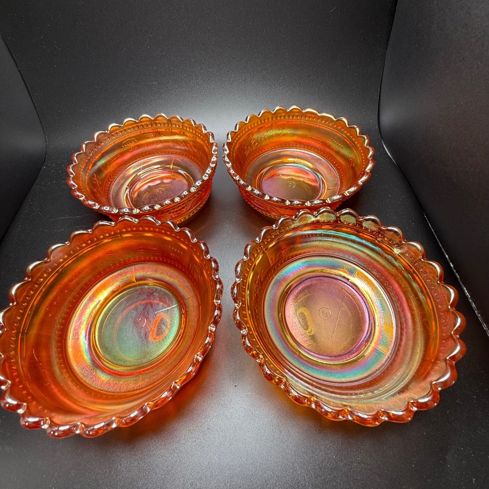 Imperial Glass Marigold Carnival Glass Windmill‎ Berry Bowls Set of 4 Scalloped